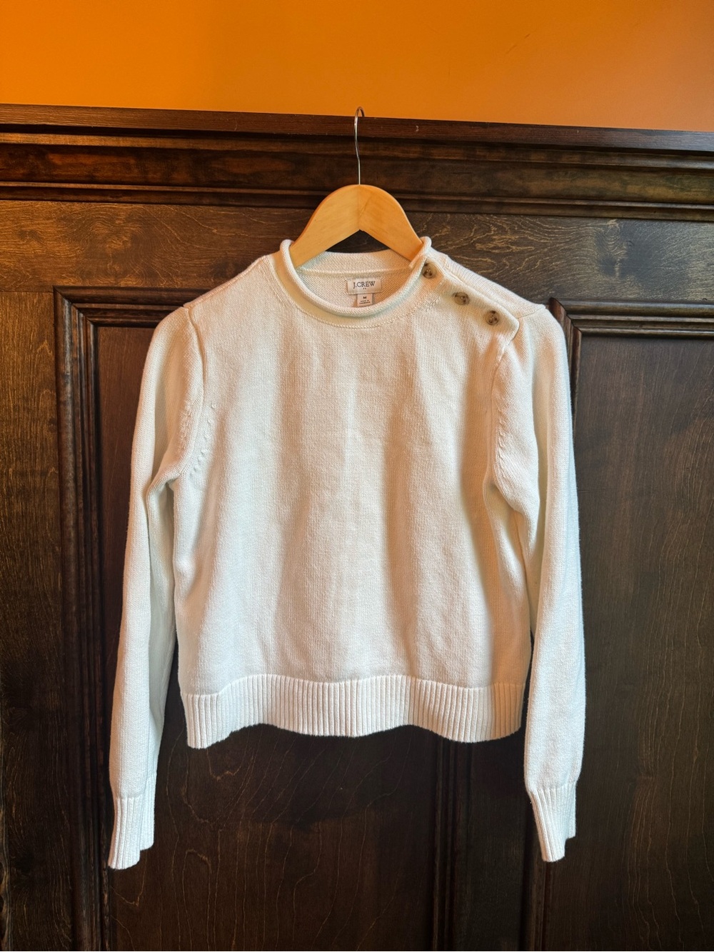 J. Crew Women's Cream Button-Shoulder Crewneck Sweater